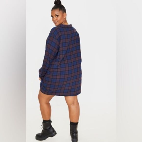 Prettylittlething Plus Purple Oversized Check Shirt Dress Size 20 - Picture 12 of 12